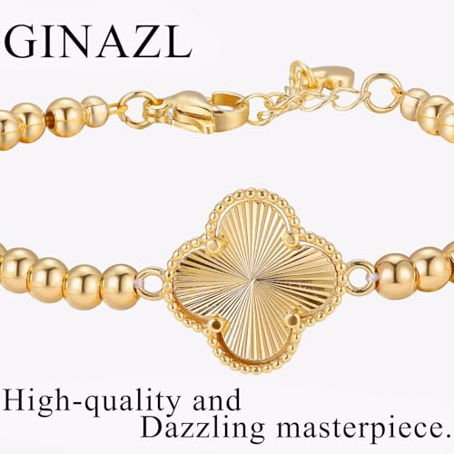 GINAZAL Gold Bead Bracelet for Women, Hypoallergenic Fade-Resistant | Brass | 14K Gold |Cubic Zirconia - color: Clover
