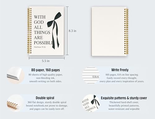 Bible Bow Notebook, Christian Study Prayer Journal for Women - color: (Black) Matthew 19:26