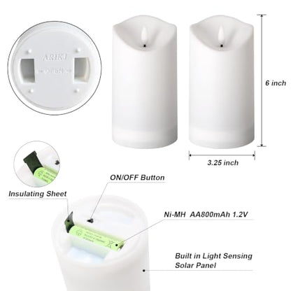 Solar Candles Outdoor Waterproof, Flameless LED Pillars Candles, Set of 2 - size: 3.25" × 6" (2-Pack)
