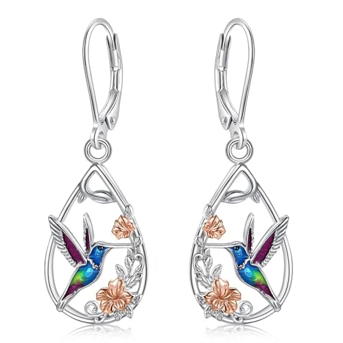 Vito Moonstone Turquoise Drop Earrings for Women, 925 Sterling Silver Hooks - style: Hummingbird