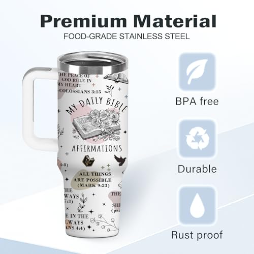 Christian Gifts for Women 40oz Tumbler - Insulated Travel Mug with Handle (Daily Bible Affirmations, 30 Ounces) - color: Daily Bible Affirmations