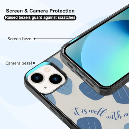 Aesthetic Blue Christian Floral Phone Case Compatible with iPhone 13 6.1 Inch, Cute Jesus Bible Verse Design, TPU Shockproof Protective Cover for Women Girls, Wireless Charging Compatible - color: iPhone 13