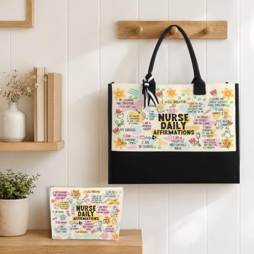 jeilink Inspirational Religious Gifts Boss Mom Birthday Christmas Tote Bag Canvas Reusable Grocery Beach Tote Black Pink - color: Nurse Affirmations 1707