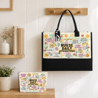 jeilink Inspirational Religious Gifts Boss Mom Birthday Christmas Tote Bag Canvas Reusable Grocery Beach Tote Black Pink - color: Nurse Affirmations 1707