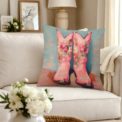 Pink Coastal Cowgirl Boot Throw Pillow Covers 18x18 Set of 2 - color: Colour -CC