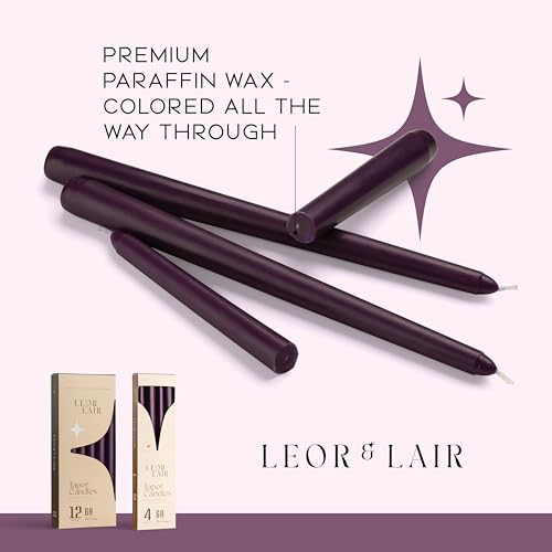 Leor & Lair Purple Taper Candles, 12 Pack, 10" Tall Candlesticks, Unscented - color: Purple