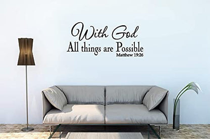 with God All Things are Possible Wall Decor Matthew 19:26 Faith Wall Decals Religious Quotes Family Scripture Home Decor Christian Vinyl Art(22.2" Wx9.6 H, Black)