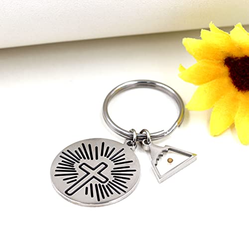 Uloveido Stainless Steel Faith Cross Keychain & Jesus Loves Me Christian Keyring Mustard Seed Charms Religious Jewelry - style: Sun Ray-triangle