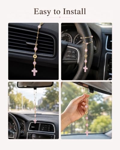 Pink Religious Cross Car Charm for Women (Cross-Pink)