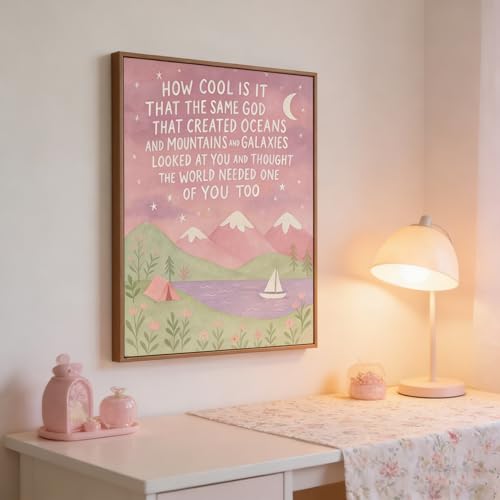 Paivovi Framed Same God Creation Inspirational Christian Bible Canvas Art,Mountain Nursery Decor,Pink Set of Christian Girl Bedroom Dorm for Girly Adoption Gift 12x16in