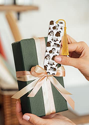 WIRESTER Set of 2 Metal Bookmarks with Light Gold Tassel for Students, Reader, Teachers, Book Lovers - Brindle Brown English Bulldog Playful Postures, White English Bulldog Funny Playful Postures - color: Brown, White English Bulldog Playful Postures