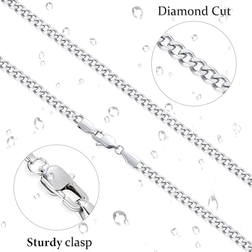 Fiusem 3.5mm Cuban Link Chains for Men Women, Stainless Steel Necklace - size: 20 inches, style: a.3.5mm width-steel