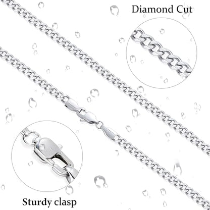 Fiusem 3.5mm Cuban Link Chains for Men Women, Stainless Steel Necklace - size: 26 inches, style: a.3.5mm width-steel