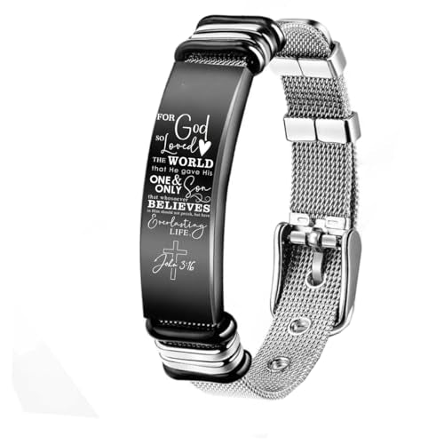 Personalized Cross Bible Verse Bracelets Inspirational Christian Wristbands Catholic Religious Jewelry Gifts for Him/Men Son/Dad/Boyfriend/Husband Adjustable Stainless Steel Bracelet - color: SILVER JONH 3:16