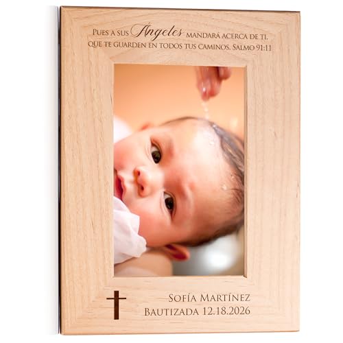Lifetime Creations Marco de Foto Personalizado para Bautizo – Regalo de Bautismo Grabado para Niño o Niña, Recuerdo de Bautizo, Marco de Madera con Grabado (Foto 4x6 Vertical) - color: Personalizado - Bautizo (en Español), size: 4" x 6" Portrait
