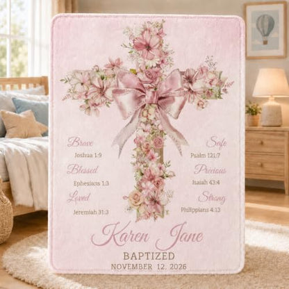 Personalized Baptism Baby Blanket with Name, Floral Christening Blanket - color: Baby Blanket #16