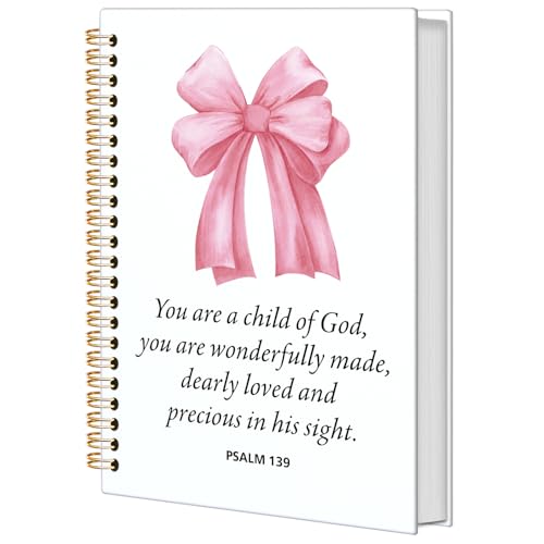 Pink Bible Bow Notebook for Women,Christian Gifts,Prayer Journal,Spiral Bible Jesus Notebook,Scripture Notebook for Church Notes,Christian Gifts for Friend Teens,A5 Spiral Hardcover 5.5x8.3 - color: Pink Bible Bow