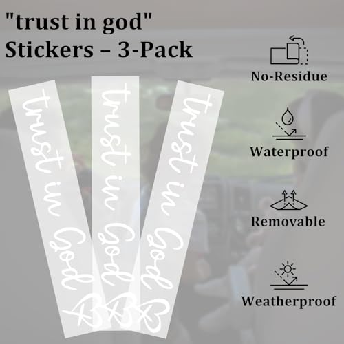 3Pcs Trust In God Mirror Stickers, Jesus Christian Decals for Car (White) - color: White Trust in God
