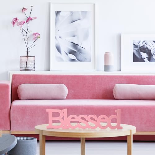 Blulu Blessed Letter Table Sign Wooden Blessed Standing Sign,Pink - color: Pink