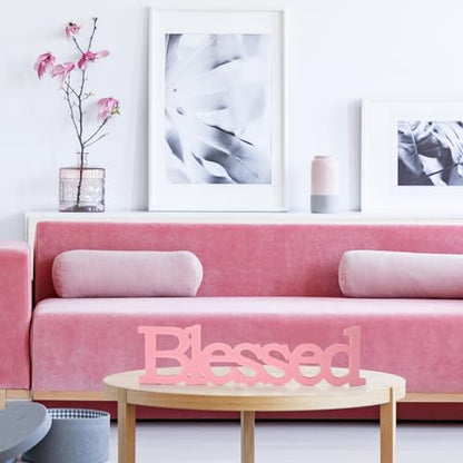 Blulu Blessed Letter Table Sign Wooden Blessed Standing Sign,Pink - color: Pink