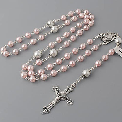 HanlinCC Catholic Rosary Glass Beads Necklace with Gift Box
