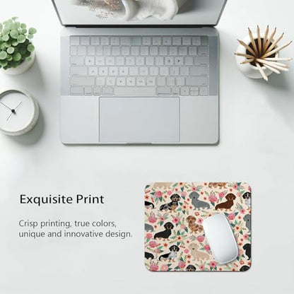 Dachshund Floral Seamless Design Mouse Pad, Sausage Dog Wiener Desk Mat - color: Sausage Dog