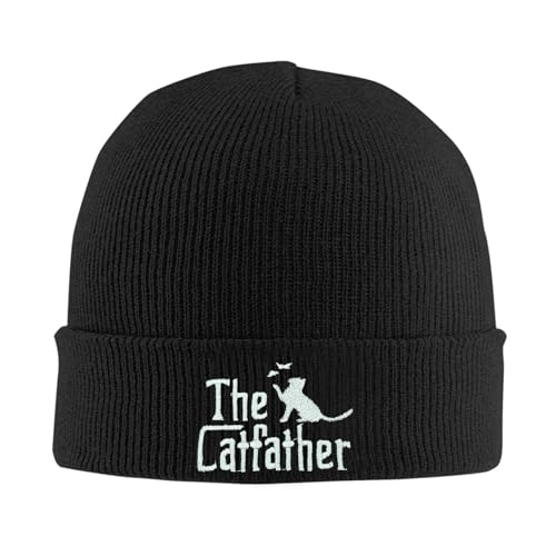 Cat Dad Beanie Hat Winter Cuffed Knit Hat Skull Watch Cap Embroidery Fisherman Beanies for Women Men Unisex - color: Cat Dad