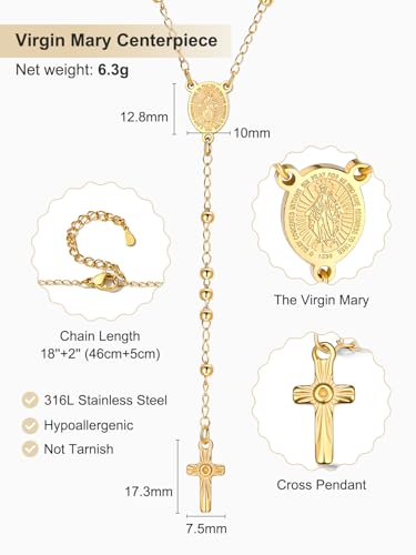 Supcare Rosary for Men Women Catholic Necklace Rosary Beads Customized - color: C02-Mini Virgin Mary Yellow with Case