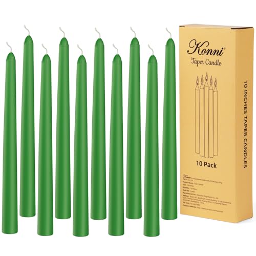KONNI 0.87×10 Inch Green Taper Candles, Unscented and Smokeless Tall Candlesticks, 10 Pack Tapered Candles with Cotton Wicks, Long Burning, Ideal for Weddings, Dinner Parties, and Home Décor - color: Dark Green
