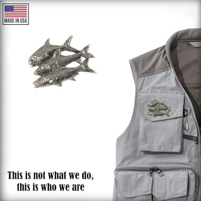 Grand Slam Bonefish Tarpoon Fish Pin, Pewter, Lapel, Hat, Pins, Brooch, Brooches, Jewelry, Gift, Handmade in the USA, 200 Fish Designs Available. S035PRZ - color: Antique Pewter