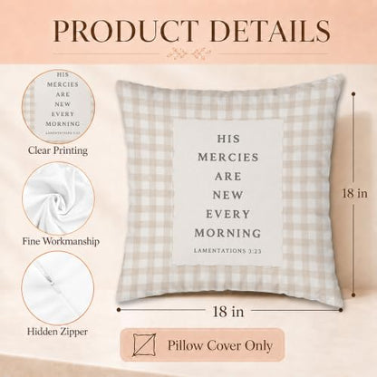 Christian Neutral Gingham Plaid 18x18 Pillow Cover - color: Christian Neutral