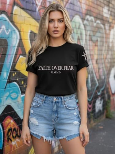 Christian Shirts for Women Religious Faith Shirt Jesus Cross Casual Tops - color: Black-d, size: Large