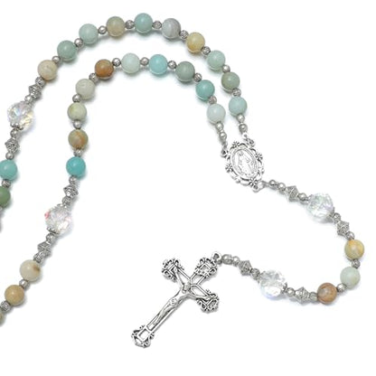 KOMI Gemstone Beadas Rosary Necklace Catholic for Women with Pouch