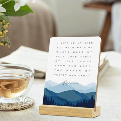 MUBIAO Rustic Wooden Plaque with Stand, Psalm 121:1-2 Scriptures, 4x5 Inches, Rectangular, Wood Material, Tabletop Mount, Perfect for Home, Office, Gift - color: Psalm