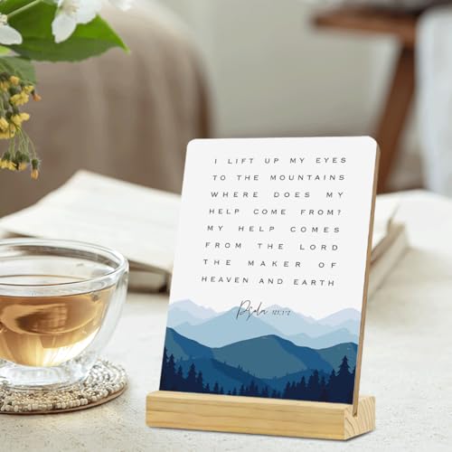 MUBIAO Rustic Wooden Plaque with Stand, Psalm 121:1-2 Scriptures, 4x5 Inches, Rectangular, Wood Material, Tabletop Mount, Perfect for Home, Office, Gift - color: Psalm