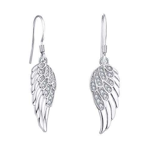 Starchenie Angel Wings Dangle Earrings for Women 925 Sterling Silver Cubic Zirconia Threader Earrings - color: White