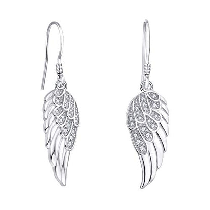 Starchenie Angel Wings Dangle Earrings for Women 925 Sterling Silver Cubic Zirconia Threader Earrings - color: White