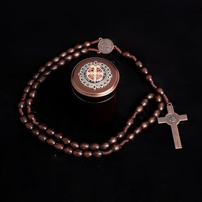 6mm Rosary Beads with Rosary Box, Black Glass Saint Benedict Necklace, Anglican Prayer Beads Catholic Gifts - color: Rosary-6-8