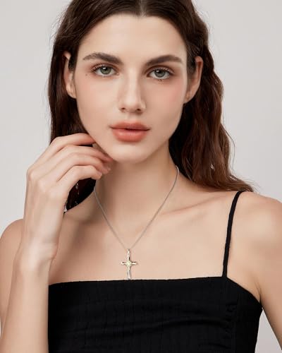 ACECHA Silver Cross Necklace for Women, Crosses Pendant with Birthflower - color: Z Sunflower