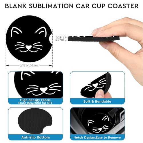 2 Pack Cat Car Cup Holder Coasters Universal Neoprene Coasters - color: Cat