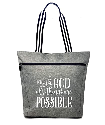 Brooke & Jess Designs Church Bags for Women - Bible Tote Bags for Women, Large Tote Bag for Womens with Zipper - color: With God Gray Lexie