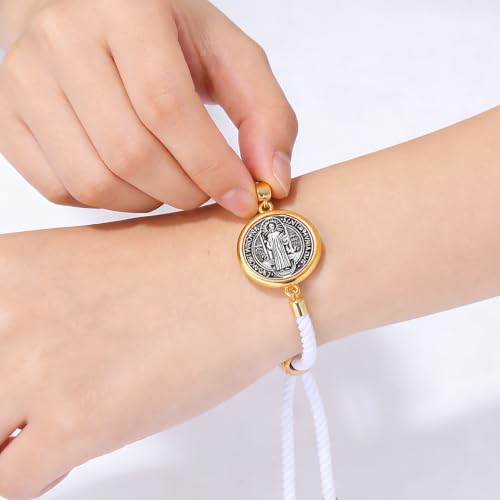 Catholic Bracelets St. Benedict Bracelet Red Rope Double Hole Pendant Couple Woven Bracelets Adjustable Black Bracelet - color: White