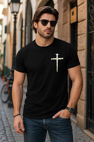 Christian Shirts for Men – Religious Jesus Shirt with Cross Graphic - color: Black, size: X-Large