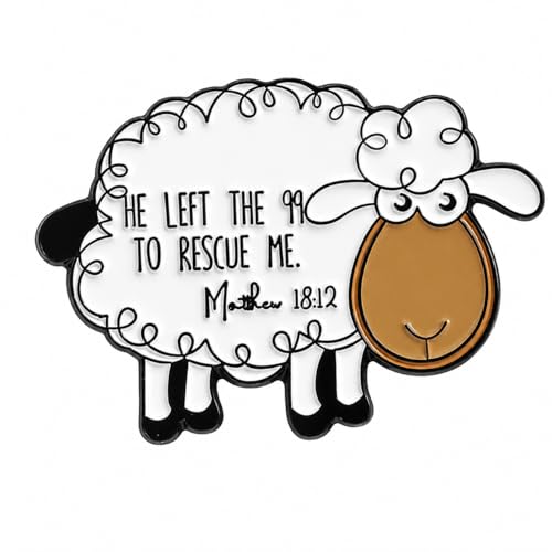 Christian Sheep Enamel Pin - Bible Verse Pins Brooch for Backpacks, Jackets, Hats with "HE LEFT THE 99 TO RESCUE ME.". Religious Brooches Gift for Christians, Church Friends