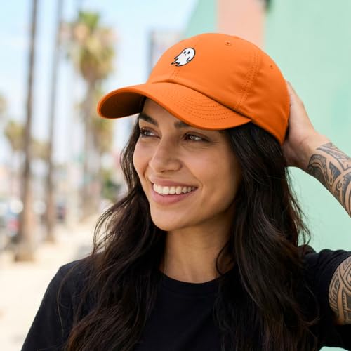 DALIX Ghost Embroidered Mens Womens Cotton Dad Hat Baseball Cap Adjustable - color: Orange