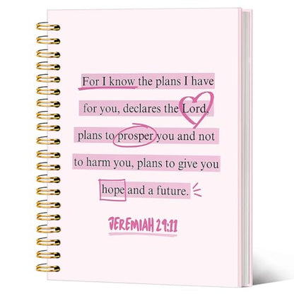 Pink Christian Notebook Journal, Bible Verse Scripture Journal for Women, Christian Gifts for Women, Girly Pink Office Supplies, Jeremiah 29:11 Religious Spiral Notebook 5.5x8.3 Inch - color: Jeremiah 29:11-Pink