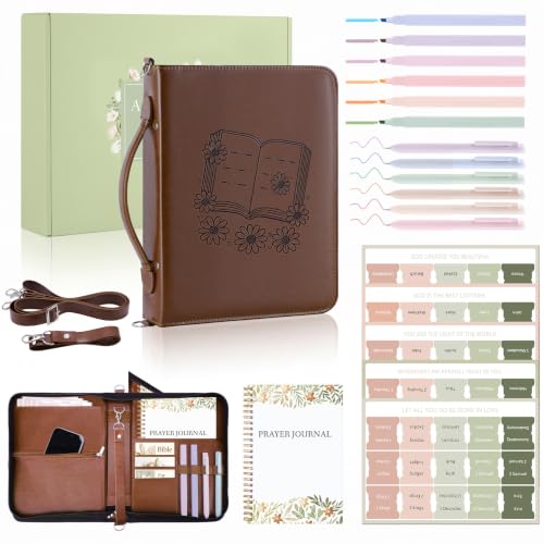 AKONEGE Bible Cover with Handle & Shoulder Strap for Women Girls, Brown - color: Brown