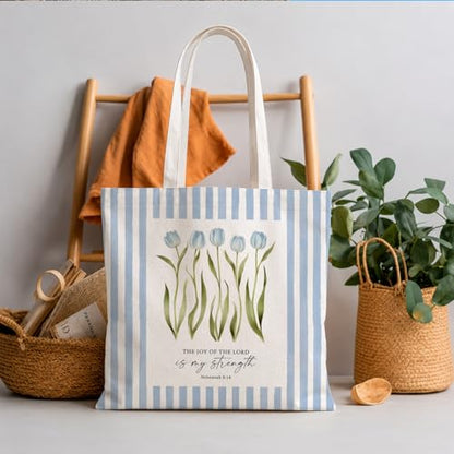 Christian Tote Bag - color: Blue Tulip-nehemiah 8:18