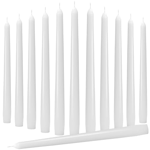 10-Inch White Taper Candles - Dripless Candlesticks Smokeless Tapered Candle Tall Unscented Long Tapered Candle Paraffin Wax with Cotton Wicks for Dinner Wedding Parties Slow Burn of 12 Pack - color: 12-White, size: 12 Pcs