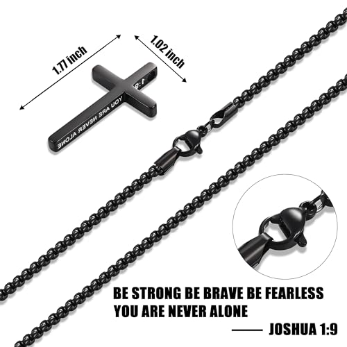 Fiusem Cross Necklace for Men, Stainless Steel Cross Pendant STXL023 - color: Black, size: 22", style: JOSHUA 1:9